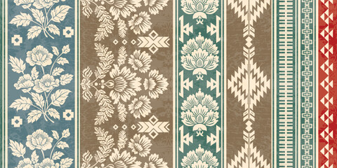 Fototapeta na wymiar Motifs Ikat floral paisley embroidery floral. ikat ethnic Saree Sarong oriental pattern traditional.Ikat embroidery style abstract embroidery design for texture,fabric,clothing,wrapping,decoration