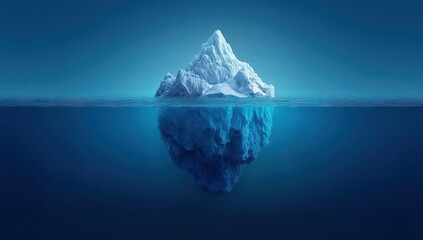 Iceberg mostly submerged,  visible above and below waterline
