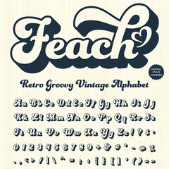 Serif Groovy Retro Vintage Bold Font alphabet vector file