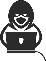 computer network hacker icon in dark grey and clear background, editable vector illustration