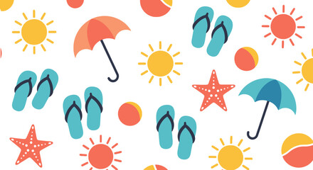 Summertime Beach Icons Pattern: Sunny Holiday Background