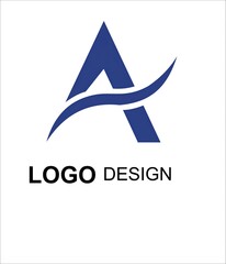 Blue letter a logo design isolated on white background for company
