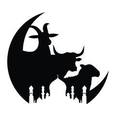 happy Eid Al Adha silhouette icon vector illustration design on white background