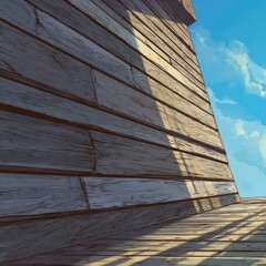 Wooden wall exterior, sunlight, shadows, perspective