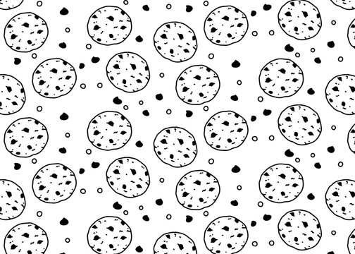 Chocolate chip cookie pattern background vector sketch design