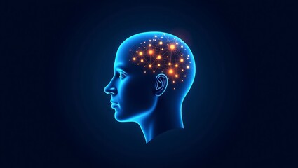 Human head with illuminated neural network connections