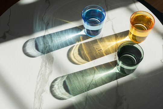 Vibrant Glasses Creating Patterns and Shadows