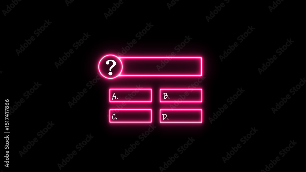 Aufkleber glowing neon line template question and answers. multiple option quiz banner play and win contest