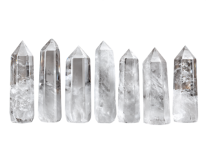 Eight Clear Quartz Crystal Points on Transparent Background, PNG