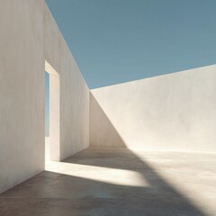 Obraz premium Empty, light-filled space with concrete walls and floor. Sunlight casts shadows
