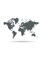 Simple world map graphic, gray on white background, with subtle shadow