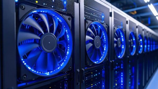 Data Center Cooling in Motion 4K Time-Lapse Animation of Server Room Fans