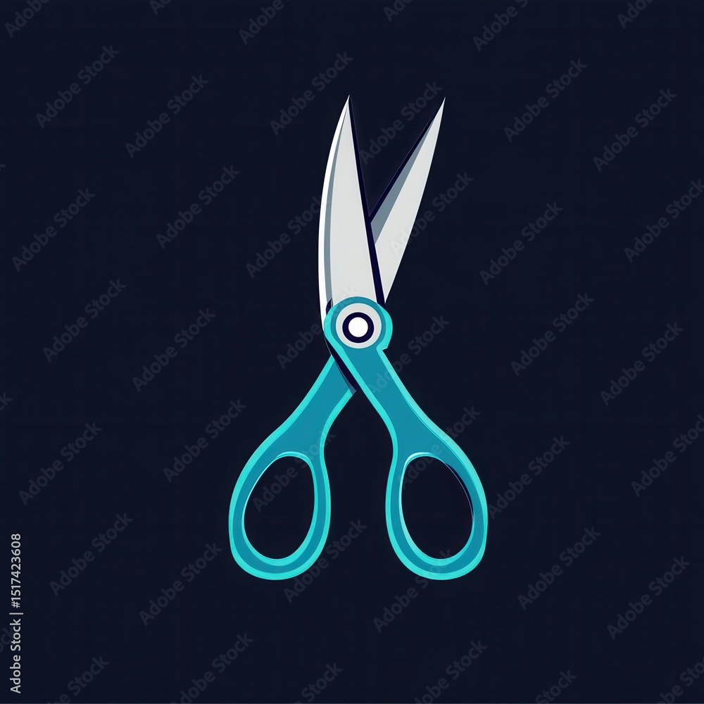 Poster single pair of sharp scissors on dark background