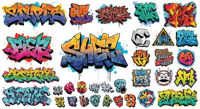 Vibrant Graffiti Alphabet Collection of Colorful Street Art Tags, Bubble Letters, and Cartoon Characters
