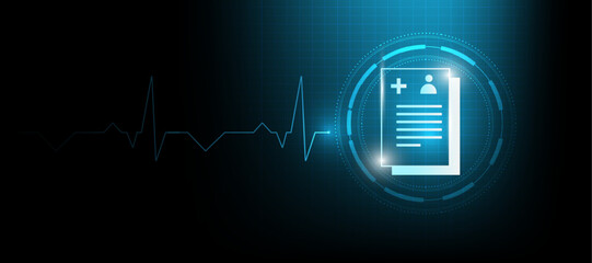 medical report icon with heartbeat waveform in blue background
