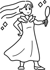 美意識と自己肯定感が高い女性をイメージしたイラスト　線画のみ