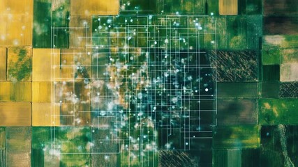 Aerial view of farmland, digital overlay symbolizing data and connectivity in agriculture - Powered by Adobe