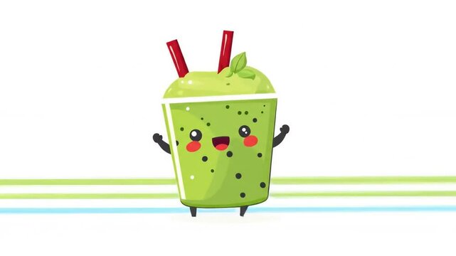 Cute Matcha Latte Character Animation with Happy Expressions for Animated Content