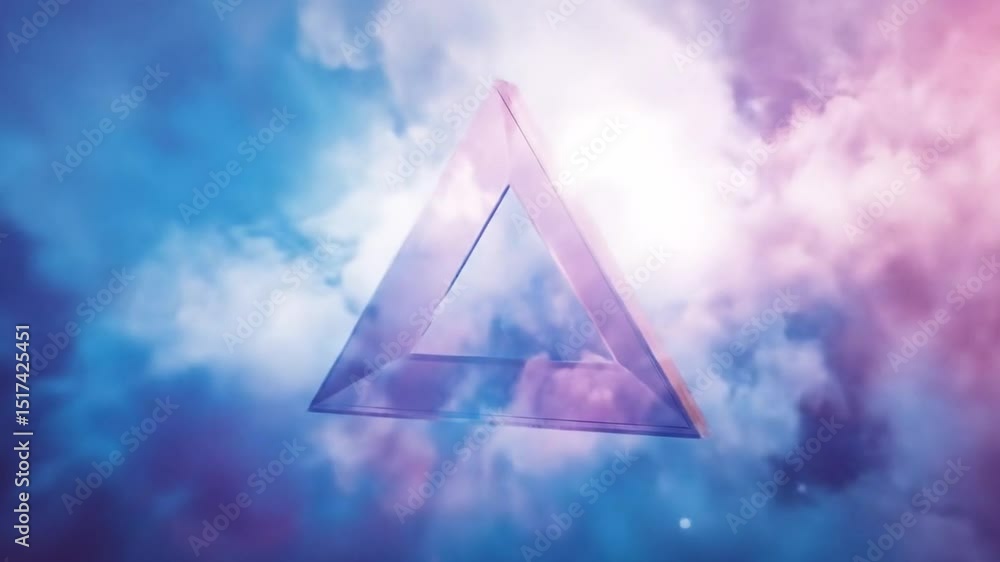 Poster futuristic transparent rotating triangle in cloud background animated wallpaper