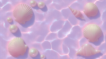 Pastel Seashell and Pearl Background with Copy Space
