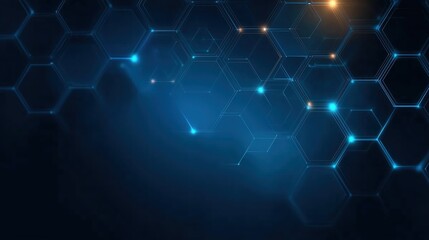 Fototapeta premium Abstract Dark Blue Glowing Hexagon Honeycomb Technology Background - Medical Science Vector Template with Copy Space for Digital Banners, Web Design, Social Media