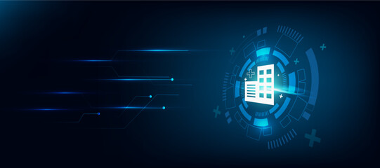 Healthcare and technology concept with hospital icons 