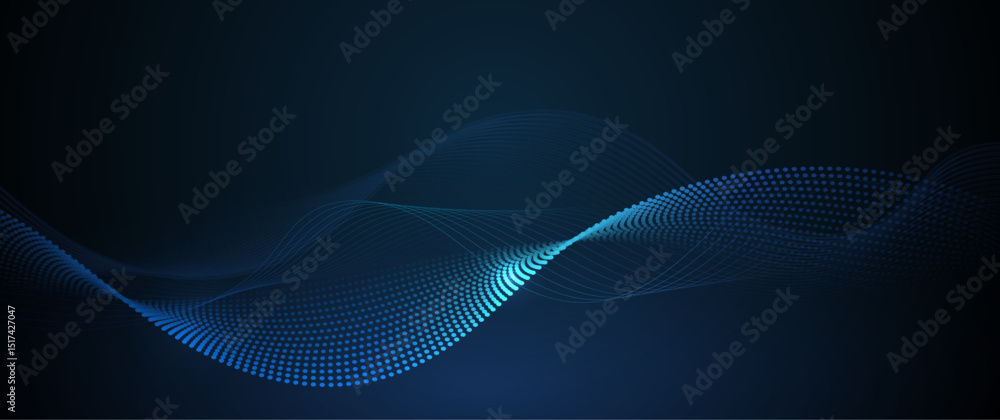 Leinwandbilder Vector abstract dynamic, wave - flow mesh particles pattern and dot on dark blue background. Illustration design futuristic, network technology background. Modern digital datum and science concept