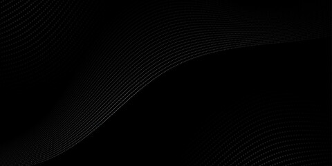 Vector abstract motion, smooth, light gray wave line pattern, dot particle. Curve and fluid shape on black background. Illustration modern graphic design for luxury wallpaper, futuristic technology