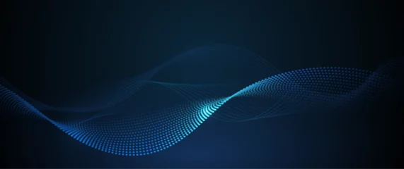 Vector abstract dynamic, wave - flow mesh particles pattern and dot on dark blue background. Illustration design futuristic, network technology background. Modern digital datum and science concept © nongkran_ch