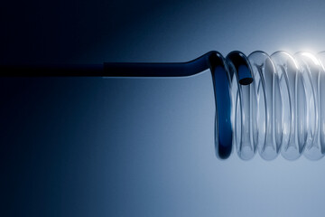  3D render of unlit coil end transitioning into glowing tube