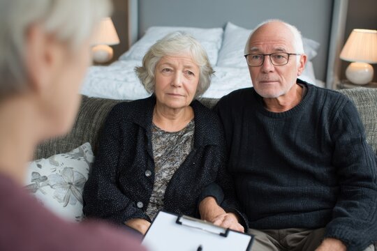 Support And Assistance Elderly Caregiver Helping Mature Senior Couple With Needs