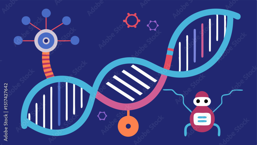 Poster gene editing process an illustration of a dna double helix being visually altered by a futuristic ro