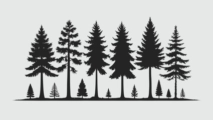 Fototapeta premium Evergreen Forest Silhouette: Pine Trees on a Light Background for Graphic Design