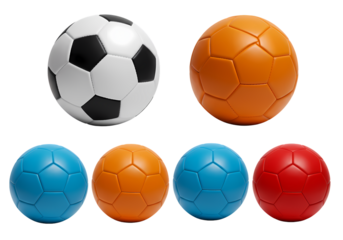 Colorful Mini Soccer Balls A Collection of Playful Sports Equipment isolated on transparent baackground
