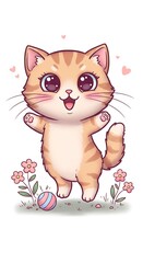 Fototapeta premium 愛らしい子猫のデジタルイラスト: 春色の喜び