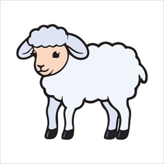 Obraz premium Cute cartoon sheep in profile view against a plain background. Friendly animal with simple design for children's media. No specific location or role.