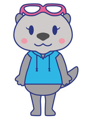 ゴーグルを頭にのせたラッコの2頭身キャラクターのイラスト