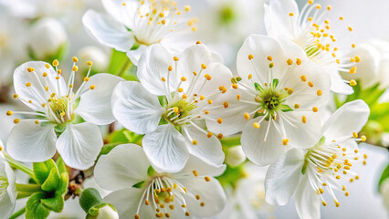 Obraz premium Blossoming Spring Delicate White Cherry Blossoms with Vibrant Golden Pollen Details