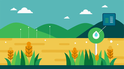 Fototapeta premium Agricultural Field A vector of a crop field showing a realistic view of crops alongside a digital model with growth metrics moisture levels and health indicators.