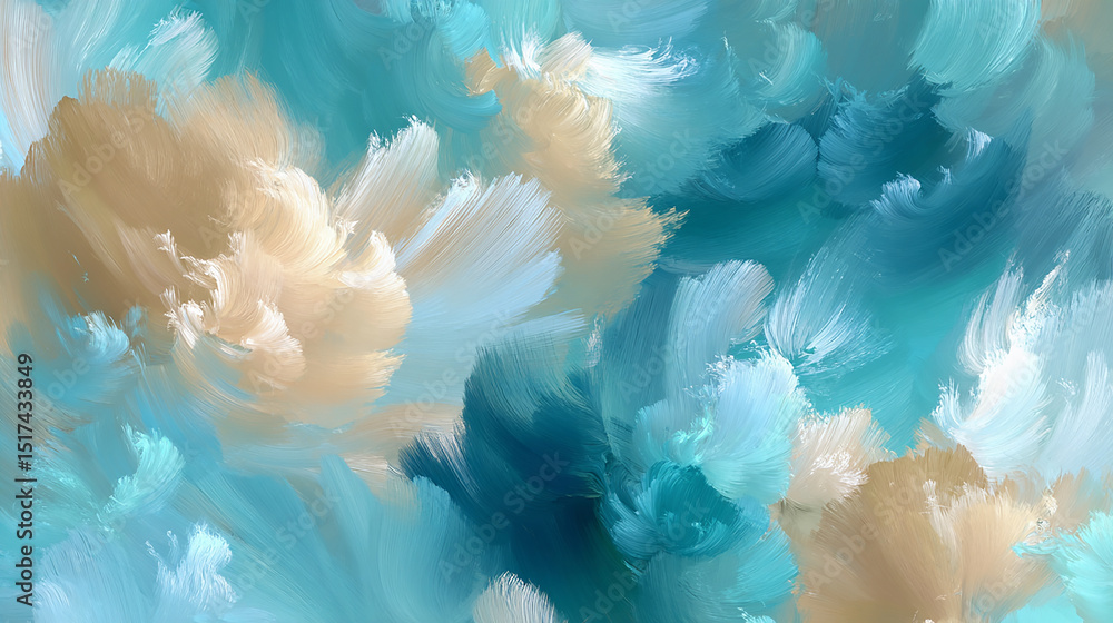 Poster soft and elegant abstract brush strokes in blue and beige tones creating a calm and artistic backgro