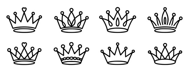 Vector illustrations of eight detailed black crown designs © Pixel Stock