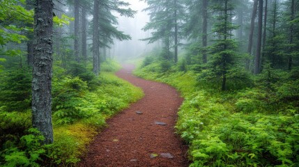 Fototapeta premium Winding path through a misty forest.