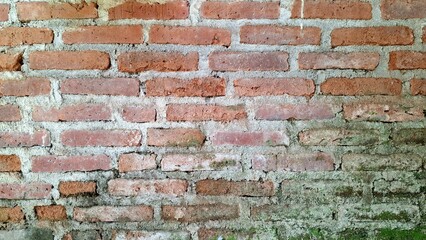 Aged Red Brickwork with Visible Mortar: Grunge Wall Texture for Industrial and Retro Style Visuals