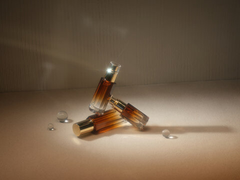 A luxurious display of three perfume bottles stacked together