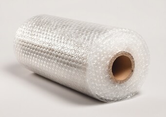 Rolled-up bubble wrap on a light gray background
