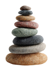 Balanced stone tower display natural environment peaceful viewpoint concept isolated on transparent background