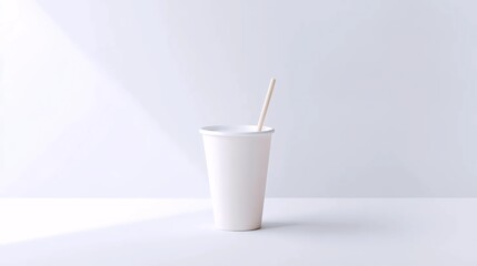 White paper cup with straw on white background