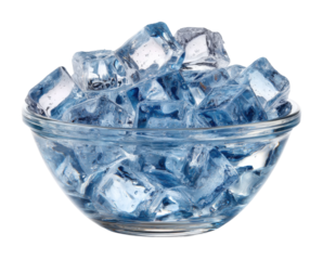 Refreshing ice cubes in a glass bowl summer drinks clear viewpoint cool concept isolated on transparent background