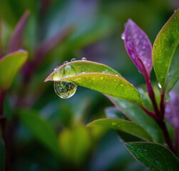 Close-up of dewdrop on vibrant leaf