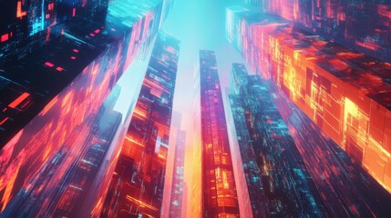 Futuristic urban landscape illuminated in vibrant colors